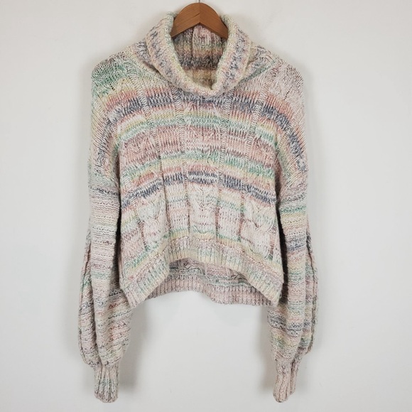 Free People Popsicle Marled Turtleneck Crop Sweater - Picture 2 of 6